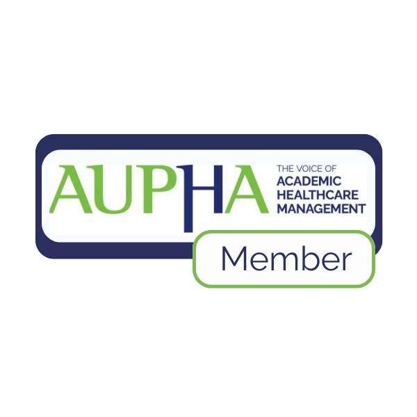 AUPHA logo with the words The Voice of Academic Healthcare Management and the word Member in a green-bordered oval